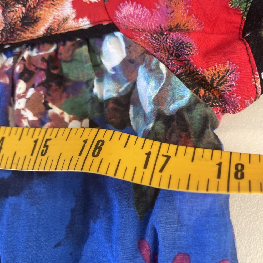 Calessa Tunic Top Womens Small Red Blue Boho Floral Patchwork Bell Sleeve - Picture 7 of 8